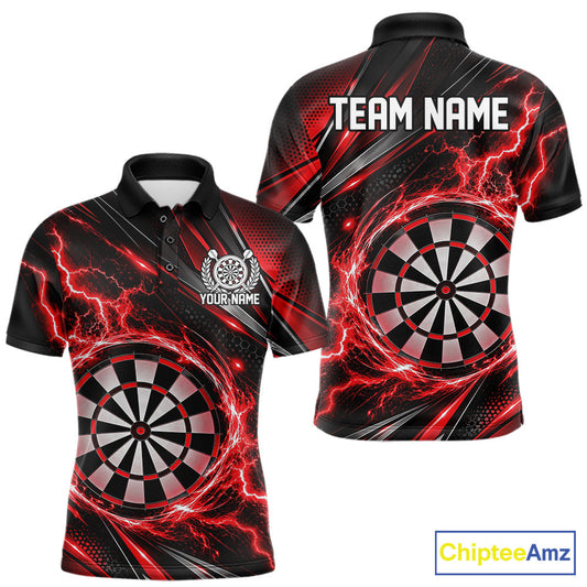 Custom Black And Red Thunder Lightning Dart Jersey Dart Men Polo Shirt For Team IPHW12546