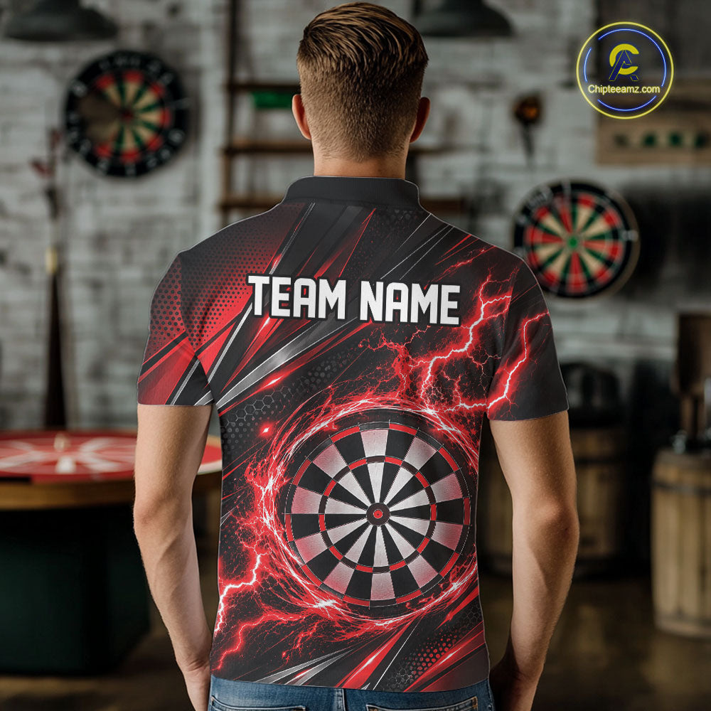 Custom Black And Red Thunder Lightning Dart Jersey Dart Men Polo Shirt For Team IPHW12546