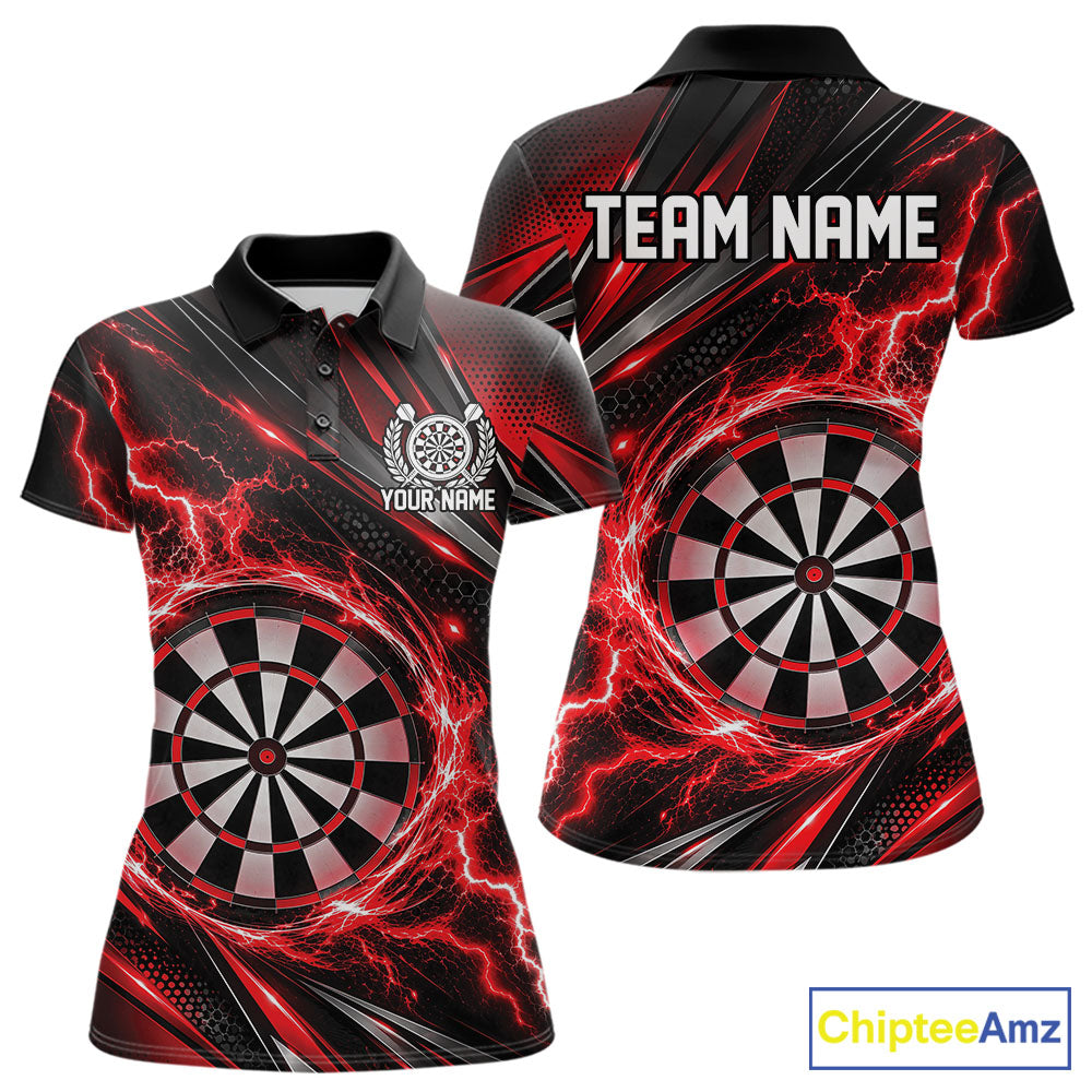 Custom Black And Red Thunder Lightning Dart Jersey Dart Women Polo Shirt For Team IPHW12546