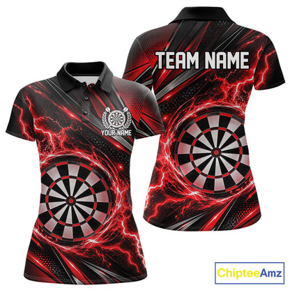Custom Black And Red Thunder Lightning Dart Jersey Dart Women Polo Shirt For Team IPHW12546