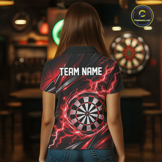 Custom Black And Red Thunder Lightning Dart Jersey Dart Women Polo Shirt For Team IPHW12546