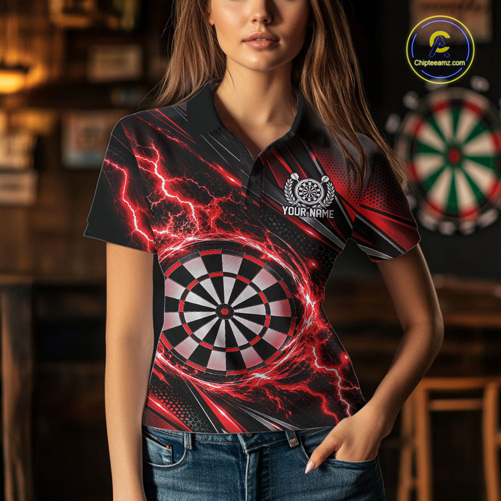 Custom Black And Red Thunder Lightning Dart Jersey Dart Women Polo Shirt For Team IPHW12546