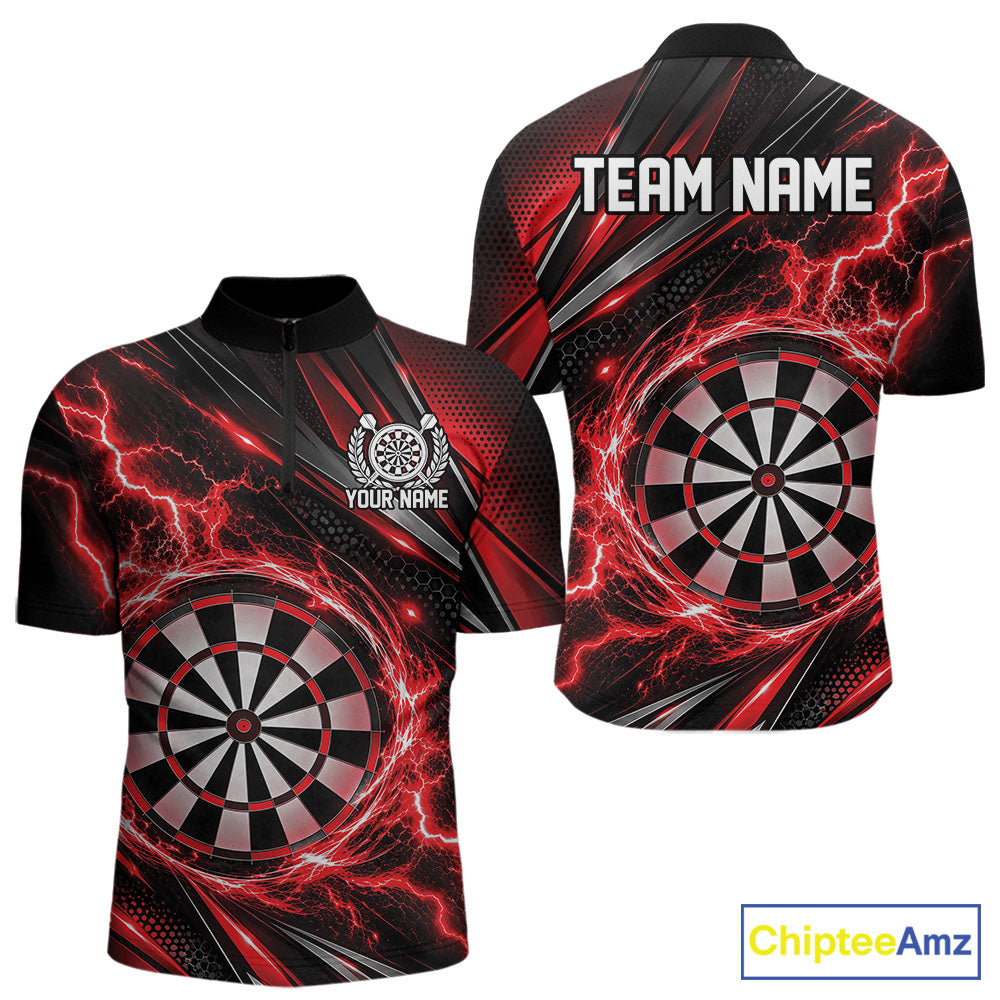 Custom Black And Red Thunder Lightning Dart Jersey Dart Men Quarter Zip Shirt For Team IPHW12546