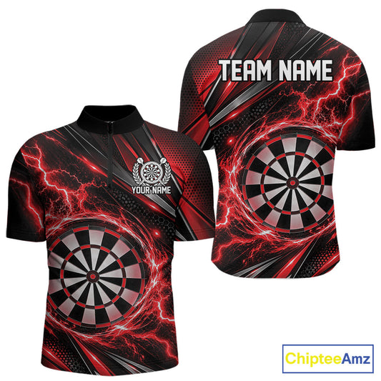 Custom Black And Red Thunder Lightning Dart Jersey Dart Men Quarter Zip Shirt For Team IPHW12546