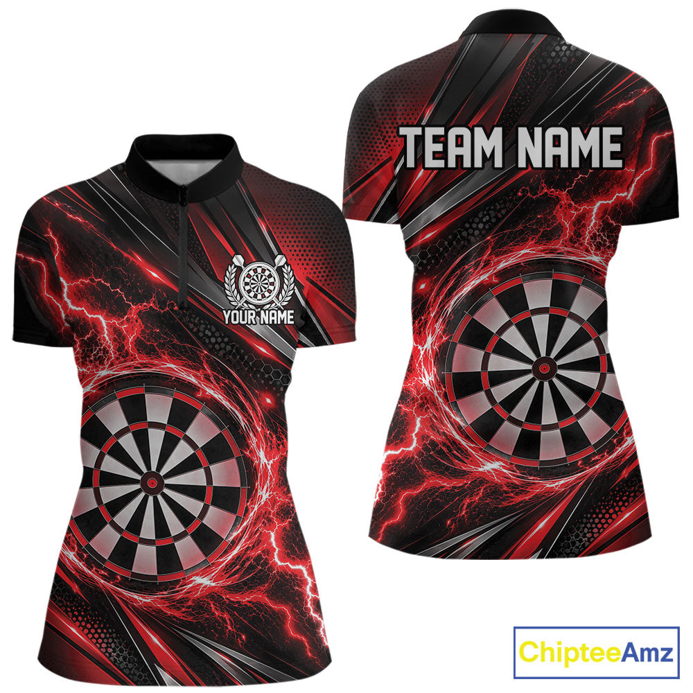 Custom Black And Red Thunder Lightning Dart Jersey Dart Women Quarter-Zip Shirt For Team IPHW12546