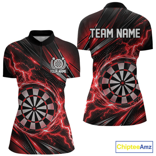 Custom Black And Red Thunder Lightning Dart Jersey Dart Women Quarter-Zip Shirt For Team IPHW12546