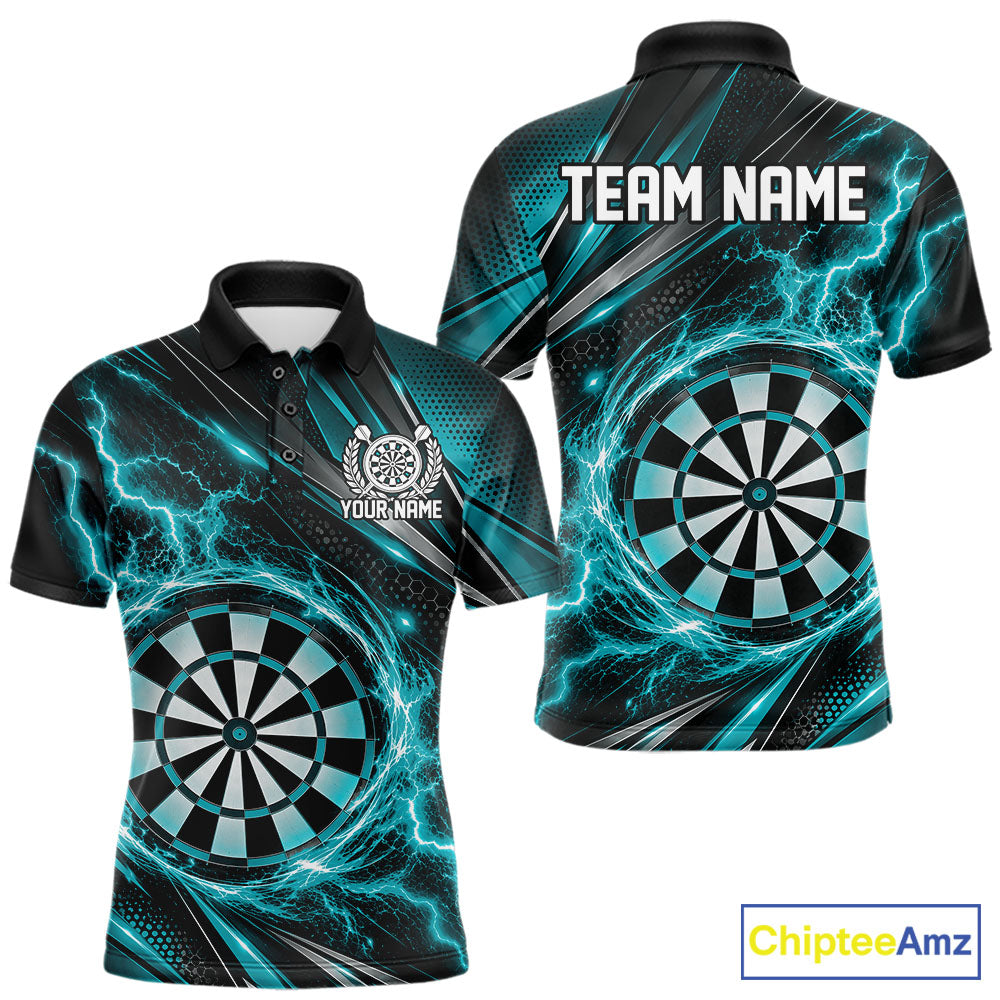 Custom Black And Turquoise Thunder Lightning Dart Jersey Dart Men Polo Shirt For Team IPHW12547