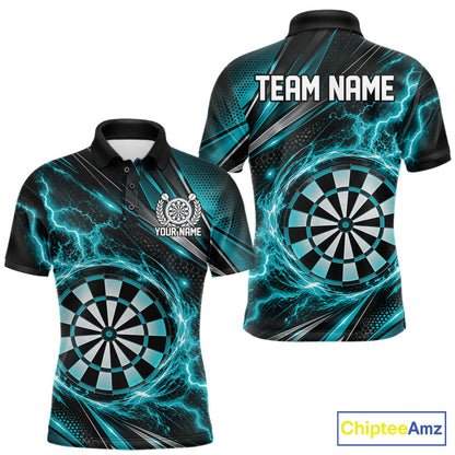 Custom Black And Turquoise Thunder Lightning Dart Jersey Dart Men Polo Shirt For Team IPHW12547