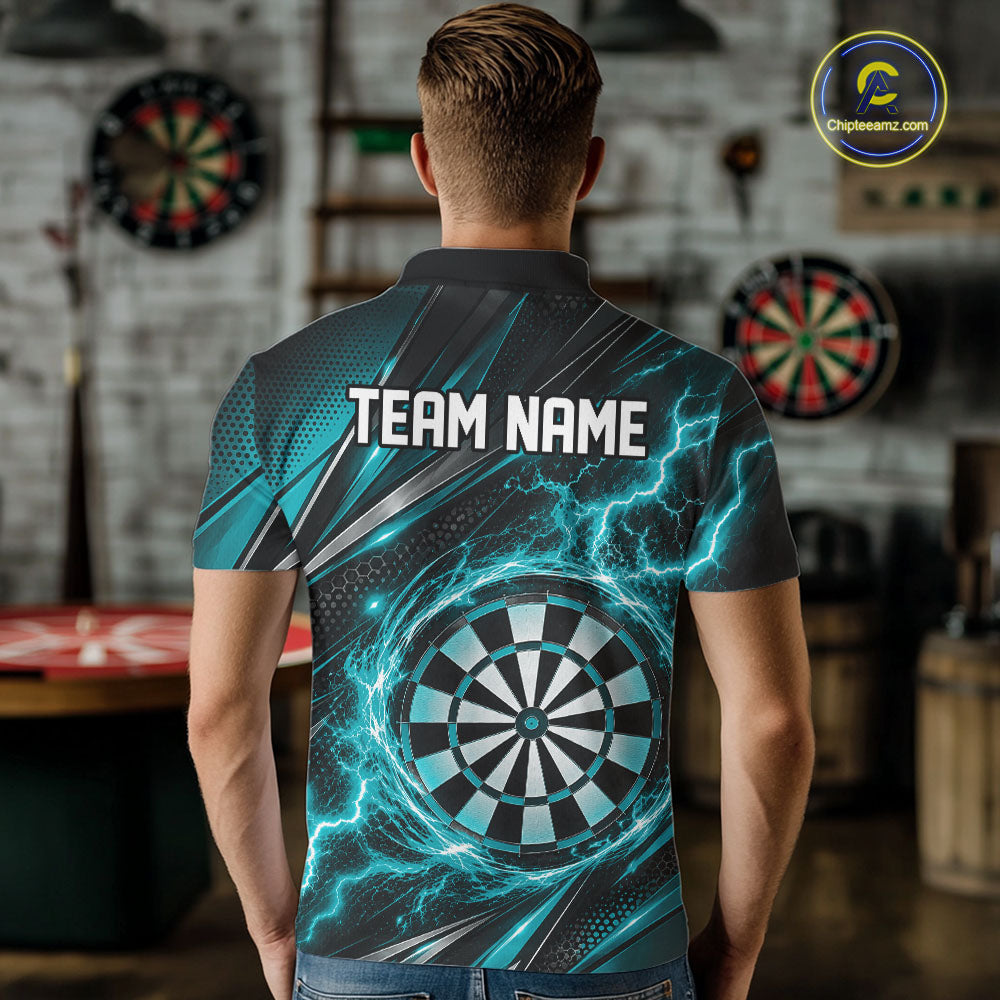 Custom Black And Turquoise Thunder Lightning Dart Jersey Dart Men Polo Shirt For Team IPHW12547