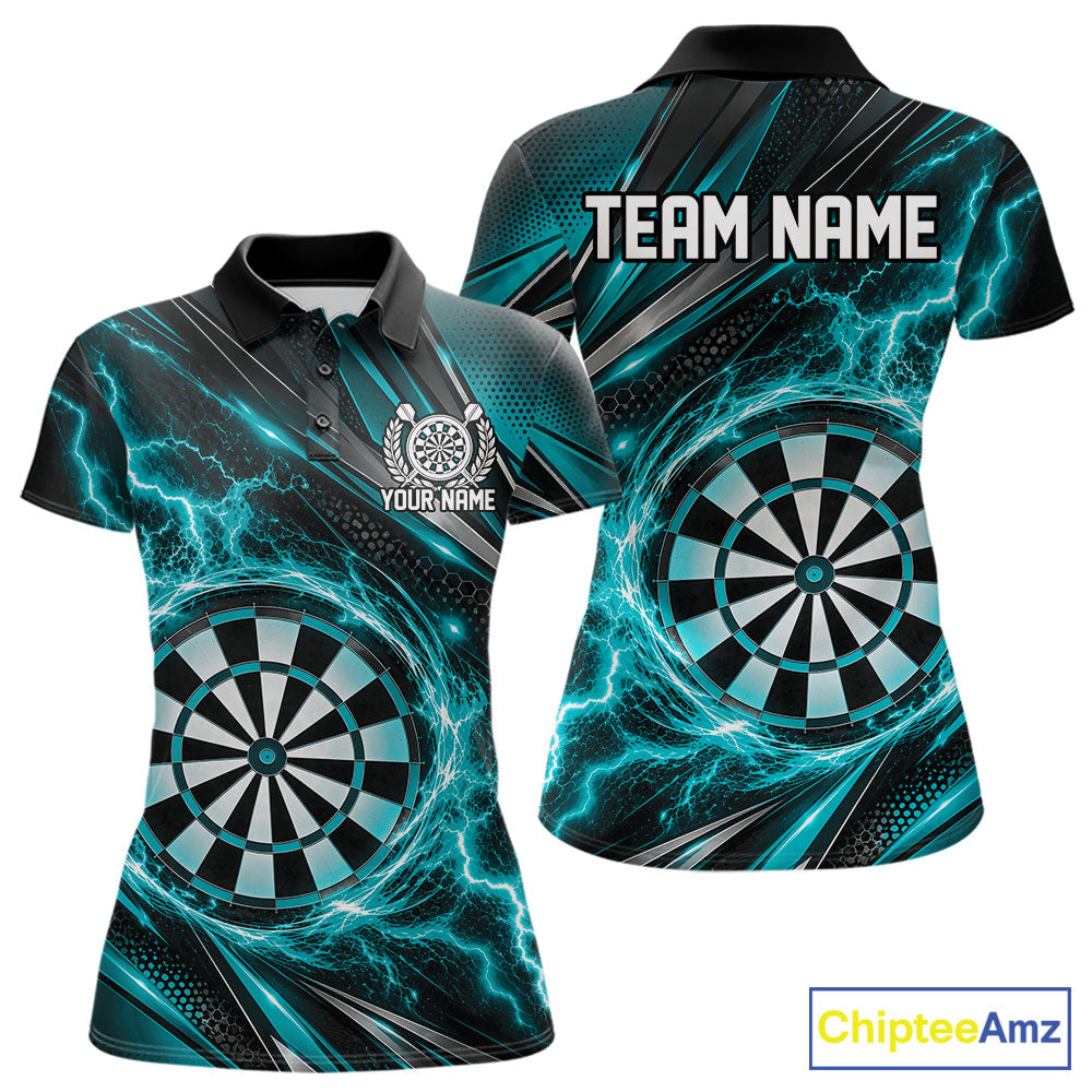 Custom Black And Turquoise Thunder Lightning Dart Jersey Dart Women Polo Shirt For Team IPHW12547