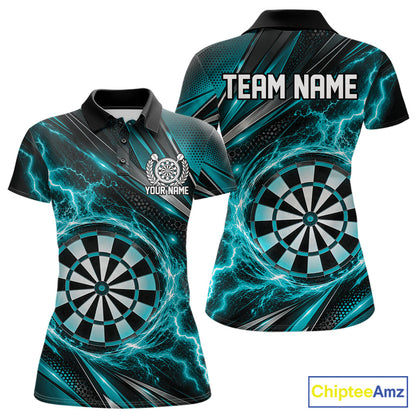 Custom Black And Turquoise Thunder Lightning Dart Jersey Dart Women Polo Shirt For Team IPHW12547