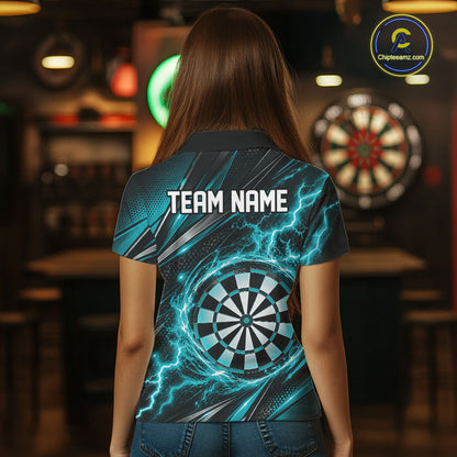 Custom Black And Turquoise Thunder Lightning Dart Jersey Dart Women Polo Shirt For Team IPHW12547