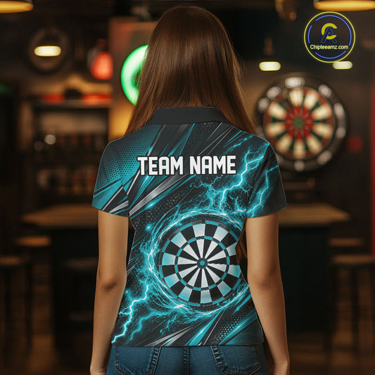Custom Black And Turquoise Thunder Lightning Dart Jersey Dart Women Polo Shirt For Team IPHW12547