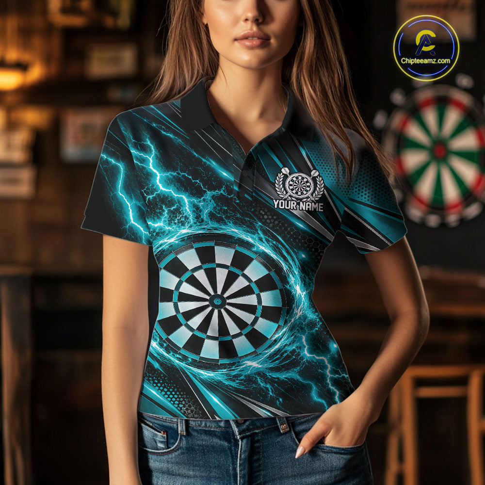 Custom Black And Turquoise Thunder Lightning Dart Jersey Dart Women Polo Shirt For Team IPHW12547