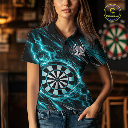 Custom Black And Turquoise Thunder Lightning Dart Jersey Dart Women Polo Shirt For Team IPHW12547