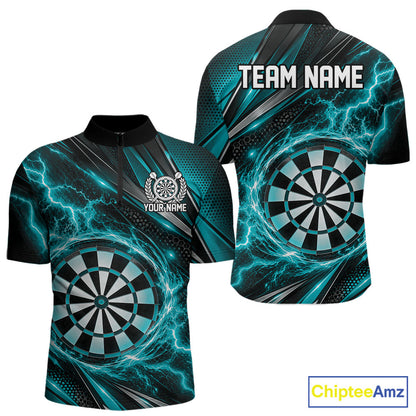Custom Black And Turquoise Thunder Lightning Dart Jersey Dart Men Quarter Zip Shirt For Team IPHW12547