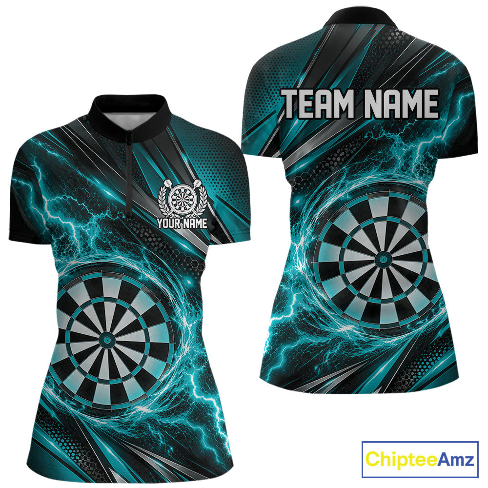 Custom Black And Turquoise Thunder Lightning Dart Jersey Dart Women Quarter-Zip Shirt IPHW12547
