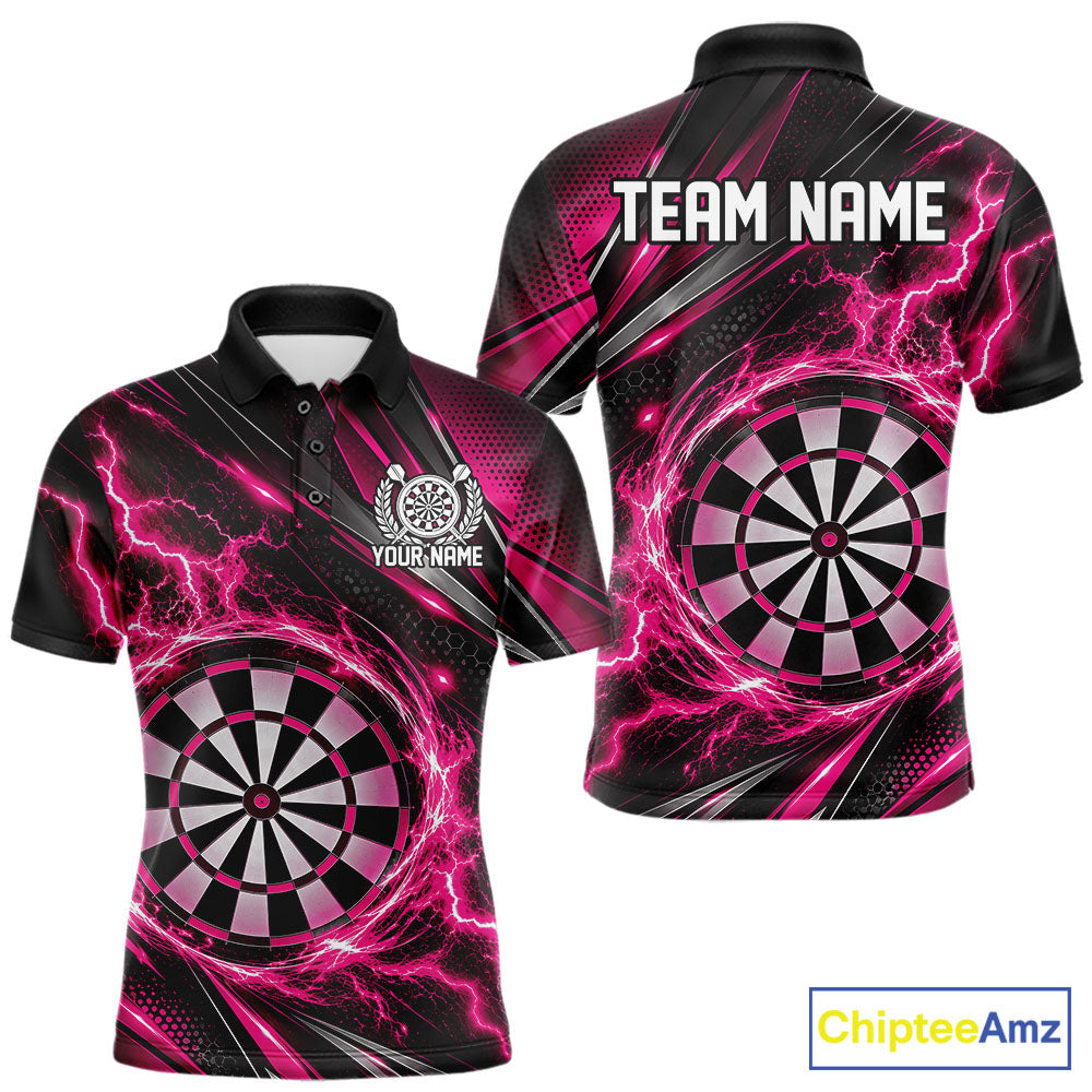 Custom Black And Pink Thunder Lightning Dart Jersey Dart Men Polo Shirt For Team IPHW12548