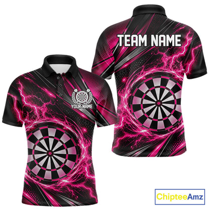 Custom Black And Pink Thunder Lightning Dart Jersey Dart Men Polo Shirt For Team IPHW12548