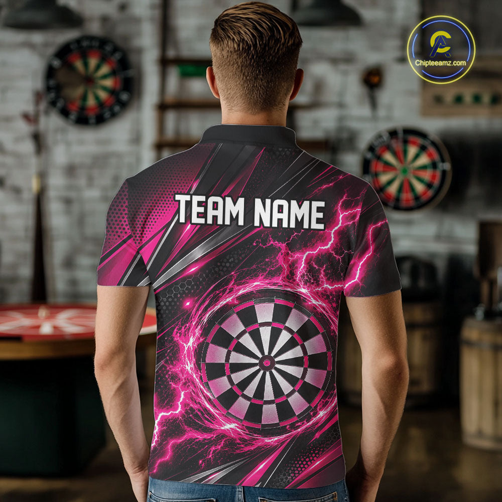 Custom Black And Pink Thunder Lightning Dart Jersey Dart Men Polo Shirt For Team IPHW12548