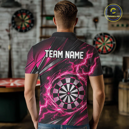 Custom Black And Pink Thunder Lightning Dart Jersey Dart Men Polo Shirt For Team IPHW12548
