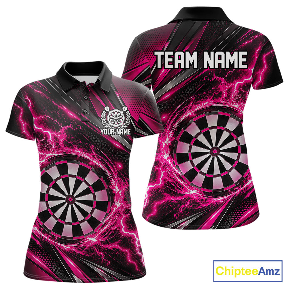 Custom Black And Pink Thunder Lightning Dart Jersey Dart Women Polo Shirt For Team IPHW12548
