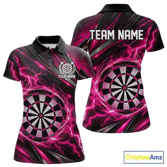 Custom Black And Pink Thunder Lightning Dart Jersey Dart Women Polo Shirt For Team IPHW12548
