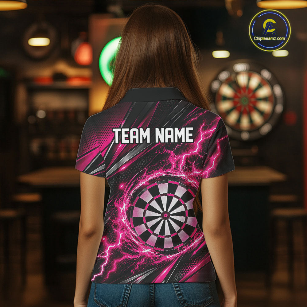Custom Black And Pink Thunder Lightning Dart Jersey Dart Women Polo Shirt For Team IPHW12548
