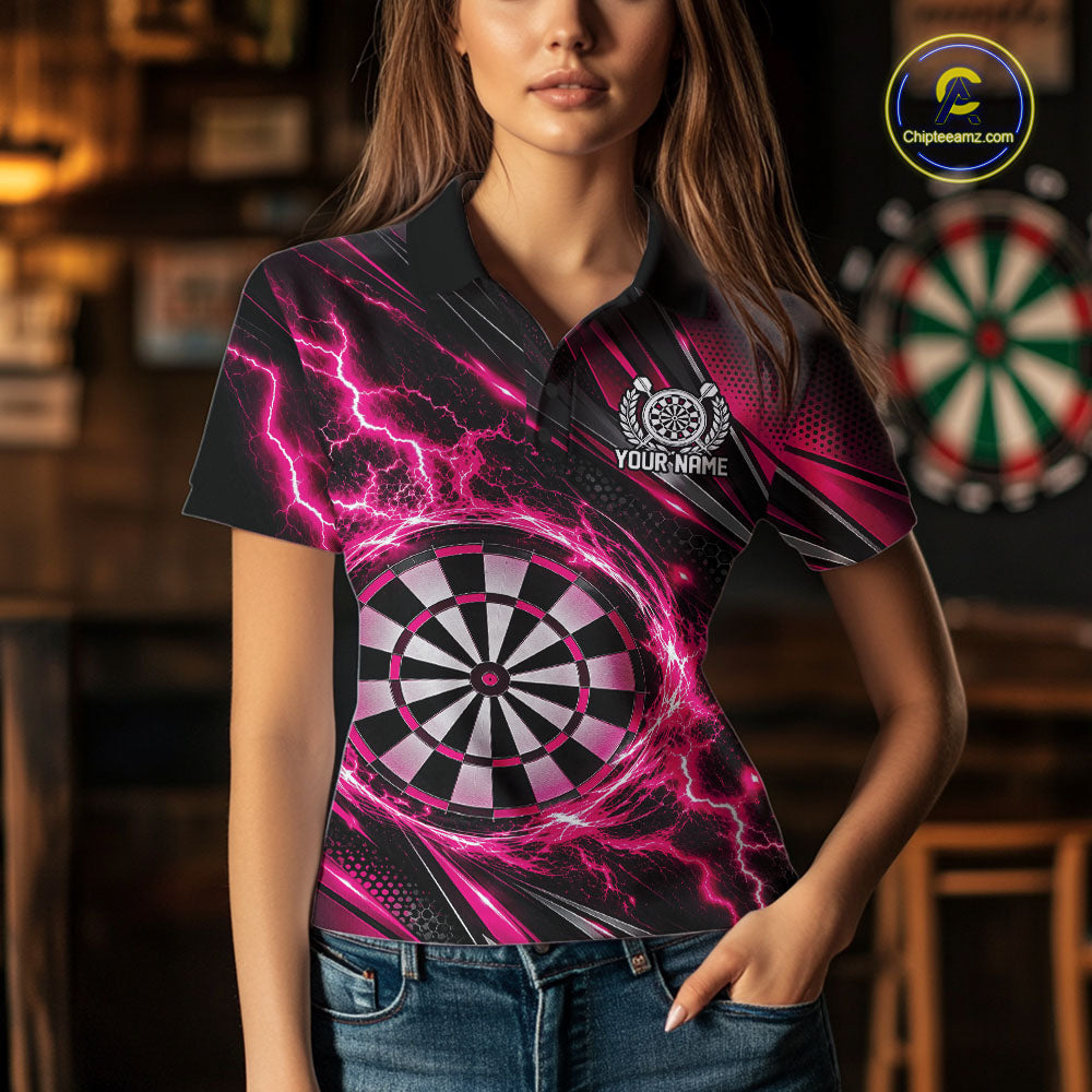 Custom Black And Pink Thunder Lightning Dart Jersey Dart Women Polo Shirt For Team IPHW12548
