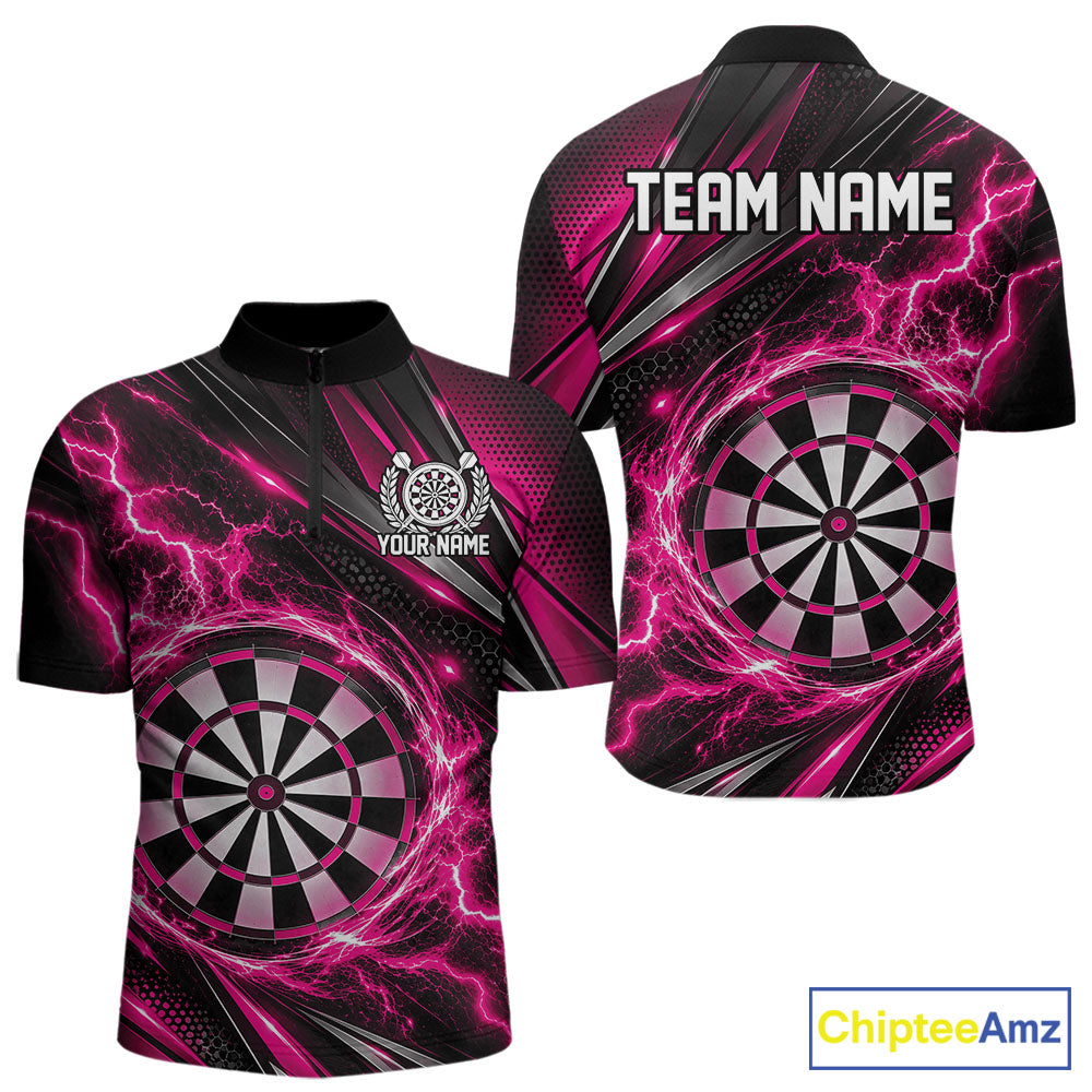Custom Black And Pink Thunder Lightning Dart Jersey Dart Men Quarter Zip Shirt For Team IPHW12548