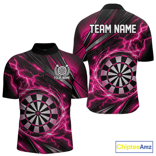 Custom Black And Pink Thunder Lightning Dart Jersey Dart Men Quarter Zip Shirt For Team IPHW12548