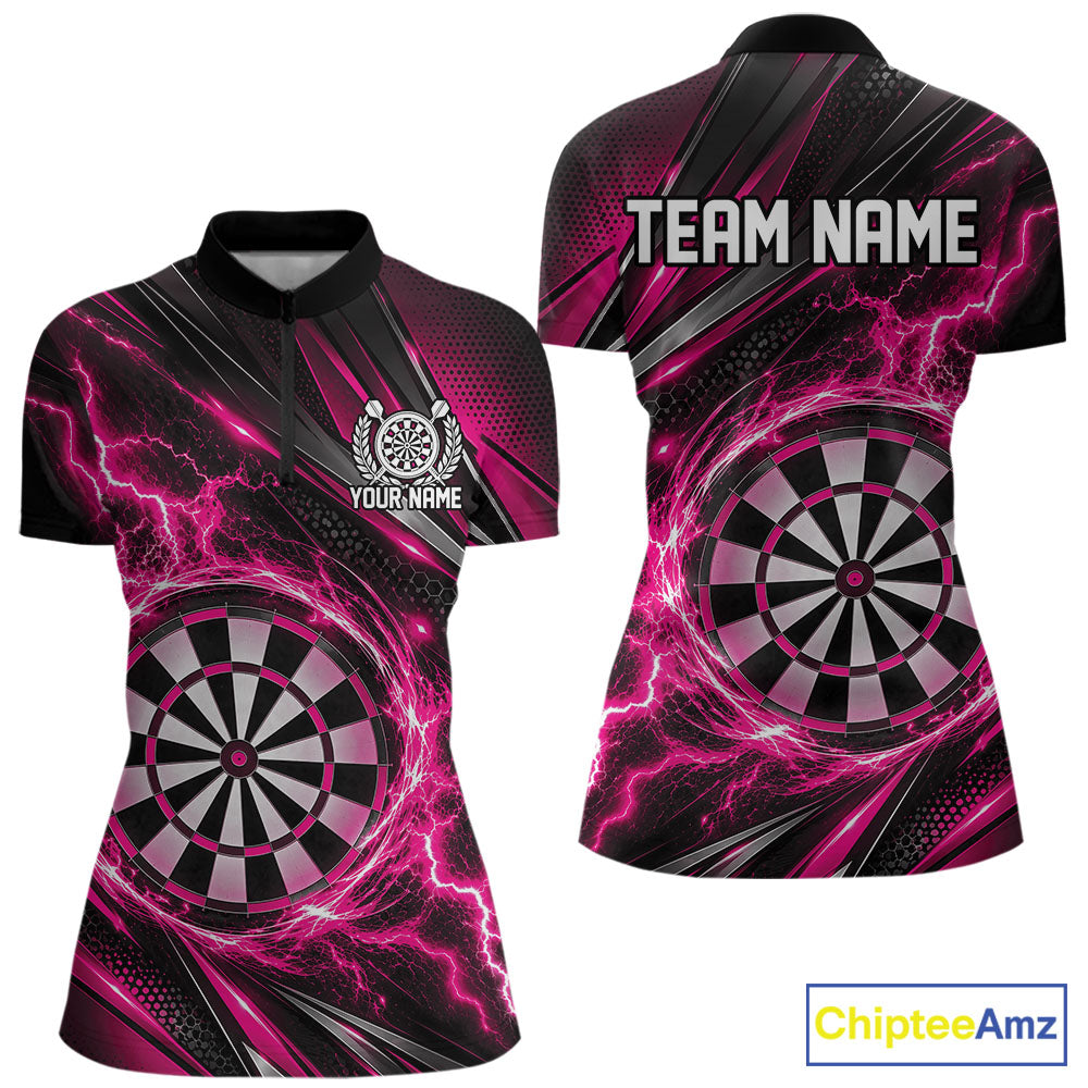 Custom Black And Pink Thunder Lightning Dart Jersey Dart Women Quarter-Zip Shirt IPHW12548