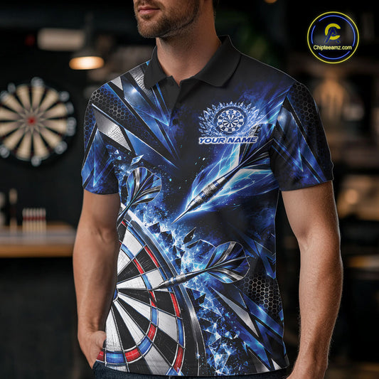 Custom Blue Ice Crystal Dart Men Polo Shirt, Dart Team Jersey Matching Outfit IPHW12560