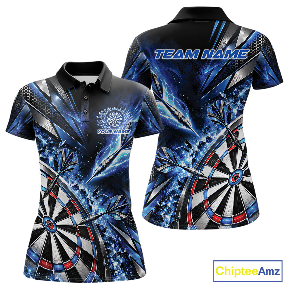 Custom Blue Ice Crystal Dart Women Polo Shirt, Dart Team Jersey Matching Outfit IPHW12560