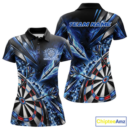 Custom Blue Ice Crystal Dart Women Polo Shirt, Dart Team Jersey Matching Outfit IPHW12560