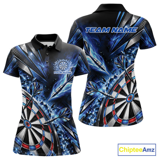 Custom Blue Ice Crystal Dart Women Polo Shirt, Dart Team Jersey Matching Outfit IPHW12560
