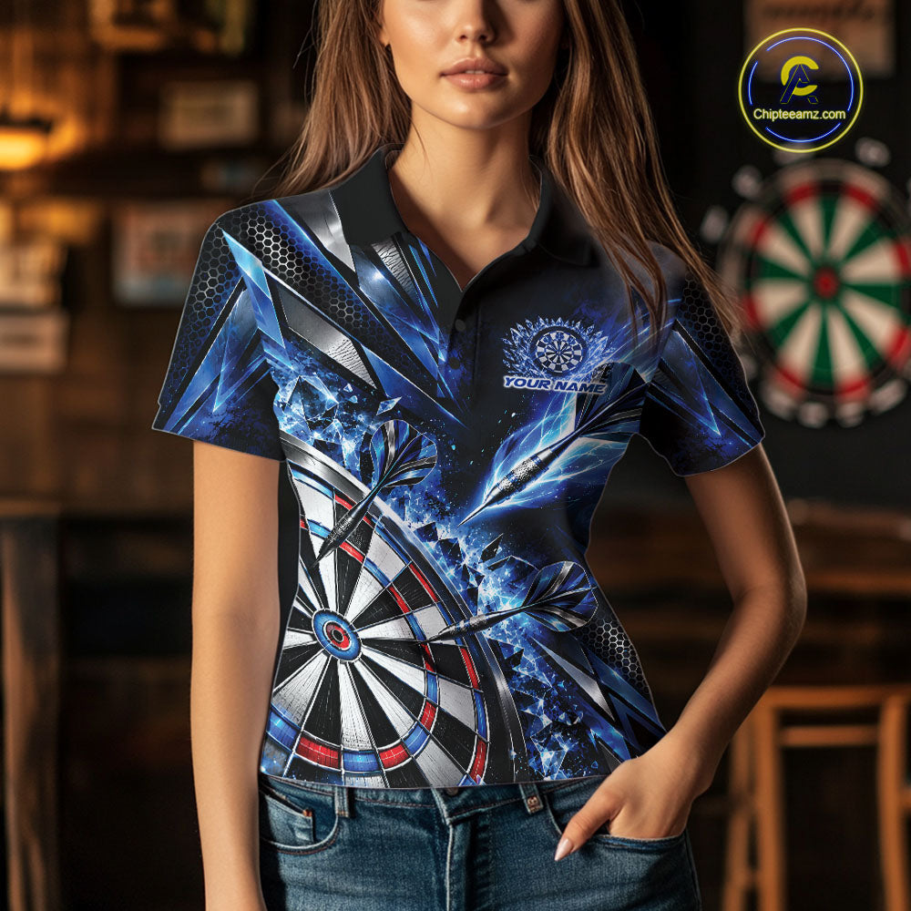 Custom Blue Ice Crystal Dart Women Polo Shirt, Dart Team Jersey Matching Outfit IPHW12560