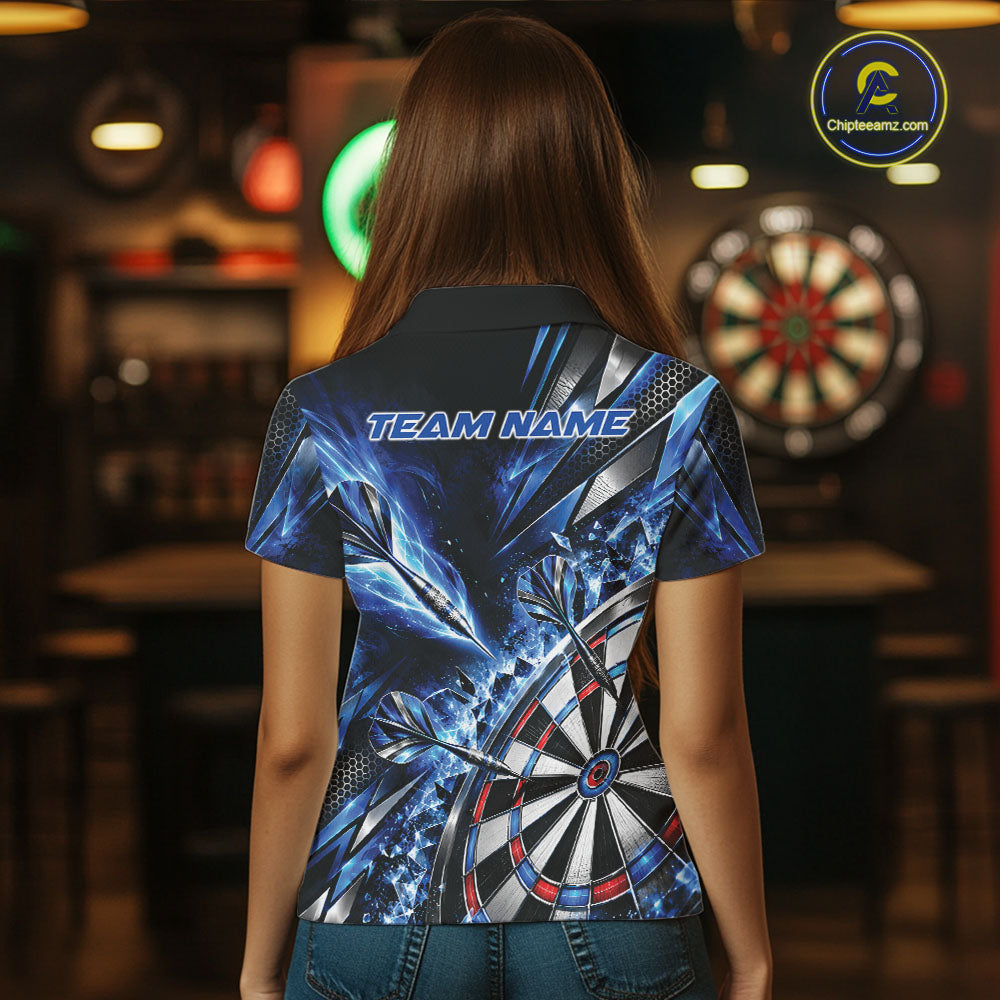 Custom Blue Ice Crystal Dart Women Polo Shirt, Dart Team Jersey Matching Outfit IPHW12560