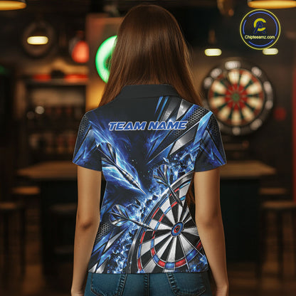 Custom Blue Ice Crystal Dart Women Polo Shirt, Dart Team Jersey Matching Outfit IPHW12560