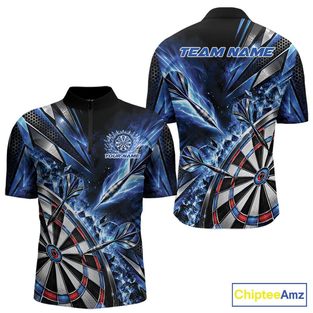 Custom Blue Ice Crystal Dart Men Quarter Zip Shirt, Dart Team Jersey Matching Outfit IPHW12560