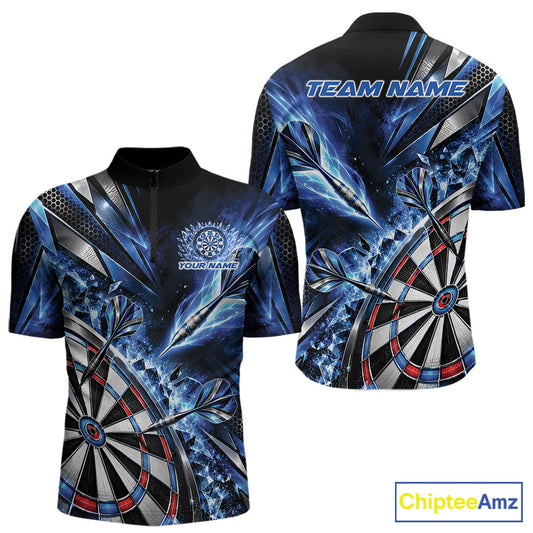 Custom Blue Ice Crystal Dart Men Quarter Zip Shirt, Dart Team Jersey Matching Outfit IPHW12560
