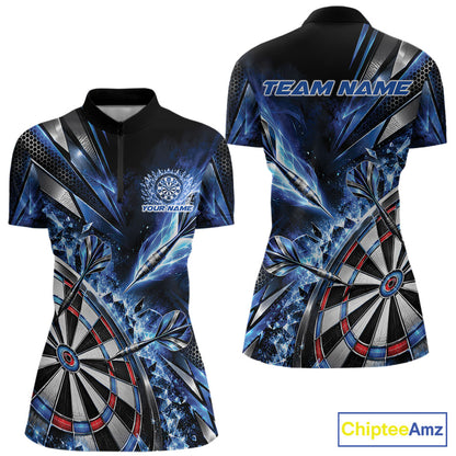 Custom Blue Ice Crystal Dart Women Quarter-Zip Shirt, Dart Team Jersey Matching Outfit IPHW12560