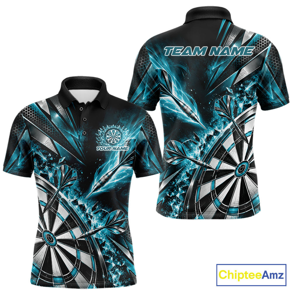 Custom Teal Blue Ice Crystal Dart Men Polo Shirt, Dart Team Jersey Matching Outfit IPHW12561