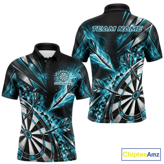 Custom Teal Blue Ice Crystal Dart Men Polo Shirt, Dart Team Jersey Matching Outfit IPHW12561