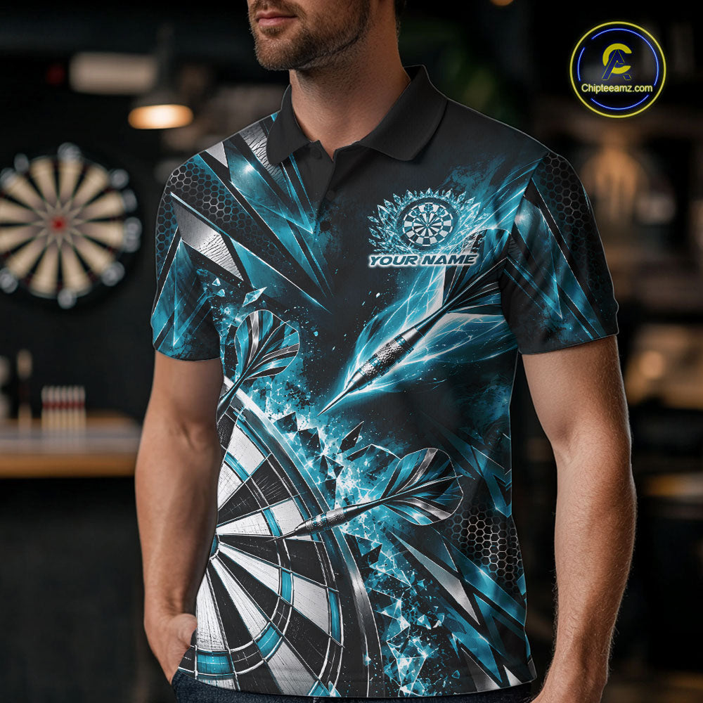 Custom Teal Blue Ice Crystal Dart Men Polo Shirt, Dart Team Jersey Matching Outfit IPHW12561