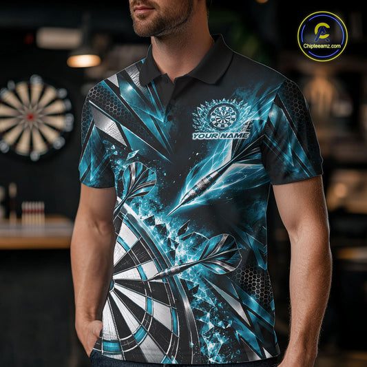 Custom Teal Blue Ice Crystal Dart Men Polo Shirt, Dart Team Jersey Matching Outfit IPHW12561