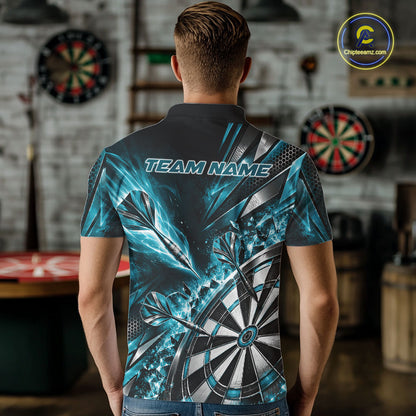 Custom Teal Blue Ice Crystal Dart Men Polo Shirt, Dart Team Jersey Matching Outfit IPHW12561