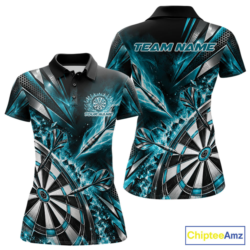 Custom Teal Blue Ice Crystal Dart Women Polo Shirt, Dart Team Jersey Matching Outfit IPHW12561