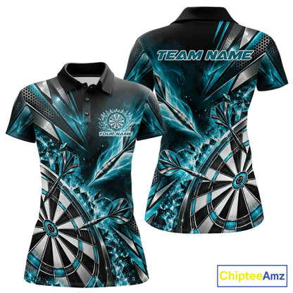 Custom Teal Blue Ice Crystal Dart Women Polo Shirt, Dart Team Jersey Matching Outfit IPHW12561