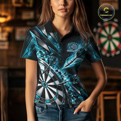 Custom Teal Blue Ice Crystal Dart Women Polo Shirt, Dart Team Jersey Matching Outfit IPHW12561